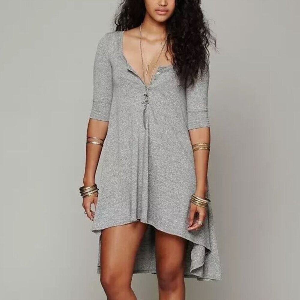 We The Free Drippy Hi Low Tunic Dress Free People Button Front Small Grey